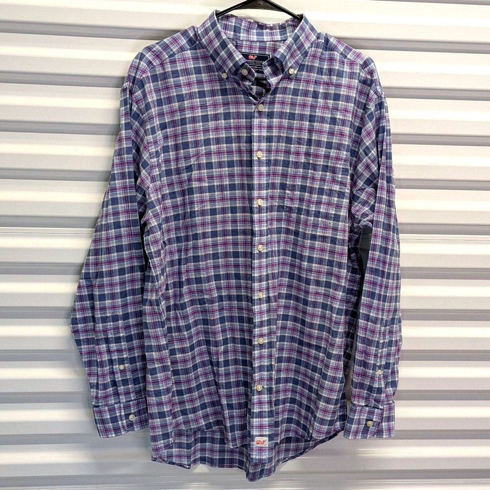 Coastal Preppy Vineyard Vines Murray Shirt Plaid Button Up 100% Cotton Size L